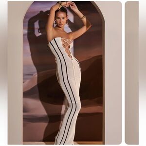 BANDEAU LACE UP MAXI DRESS IN SAHARA - medium